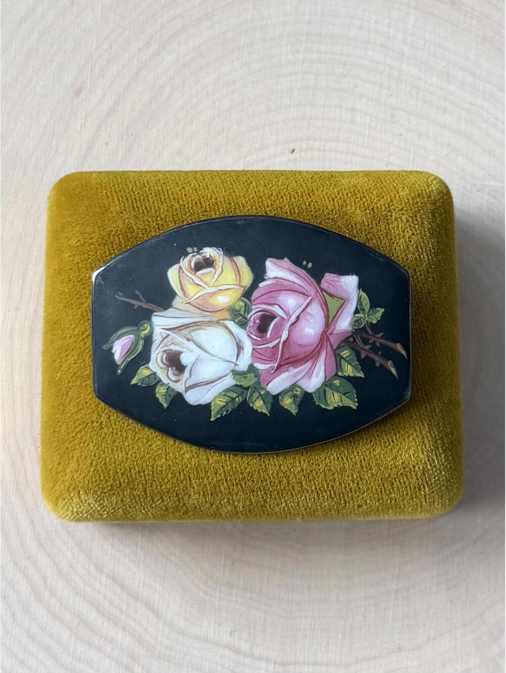 Antique Hand Painted Floral Pink, White, & Yellow Rose 800 Silver Brooch C-Clasp